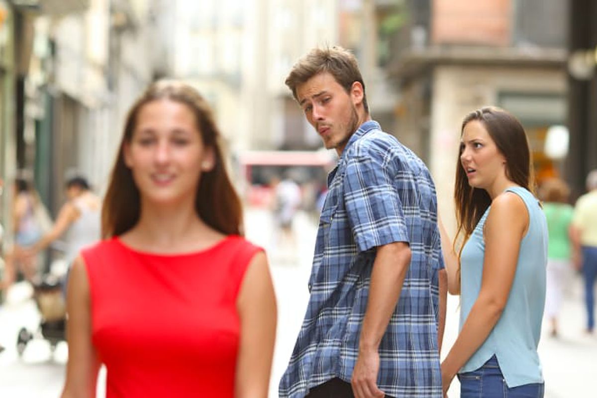 Distracted Boyfriend meme about Harney & Sons