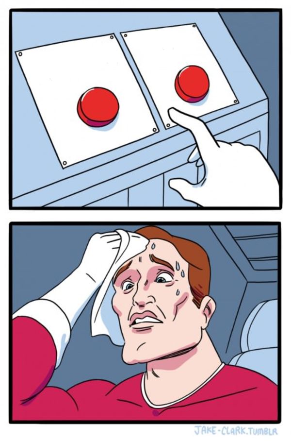 Two Buttons meme about Harney & Sons